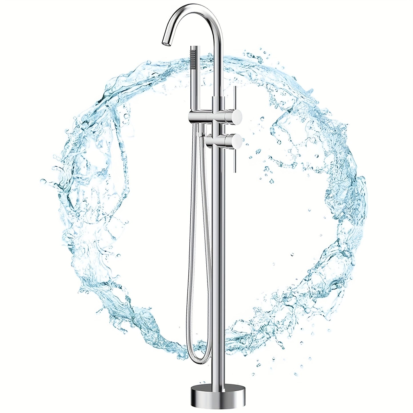 Badkraan – Badmengkraan – Vrijstaande Kraan – Badmengkraan Met Handdouche – Thermostatische Badkraan – Chroom – Messing Materialen – Draaibare Zwanenhals Uitloop