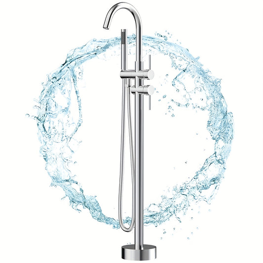 Badkraan – Badmengkraan – Vrijstaande Kraan – Badmengkraan Met Handdouche – Thermostatische Badkraan – Chroom – Messing Materialen – Draaibare Zwanenhals Uitloop