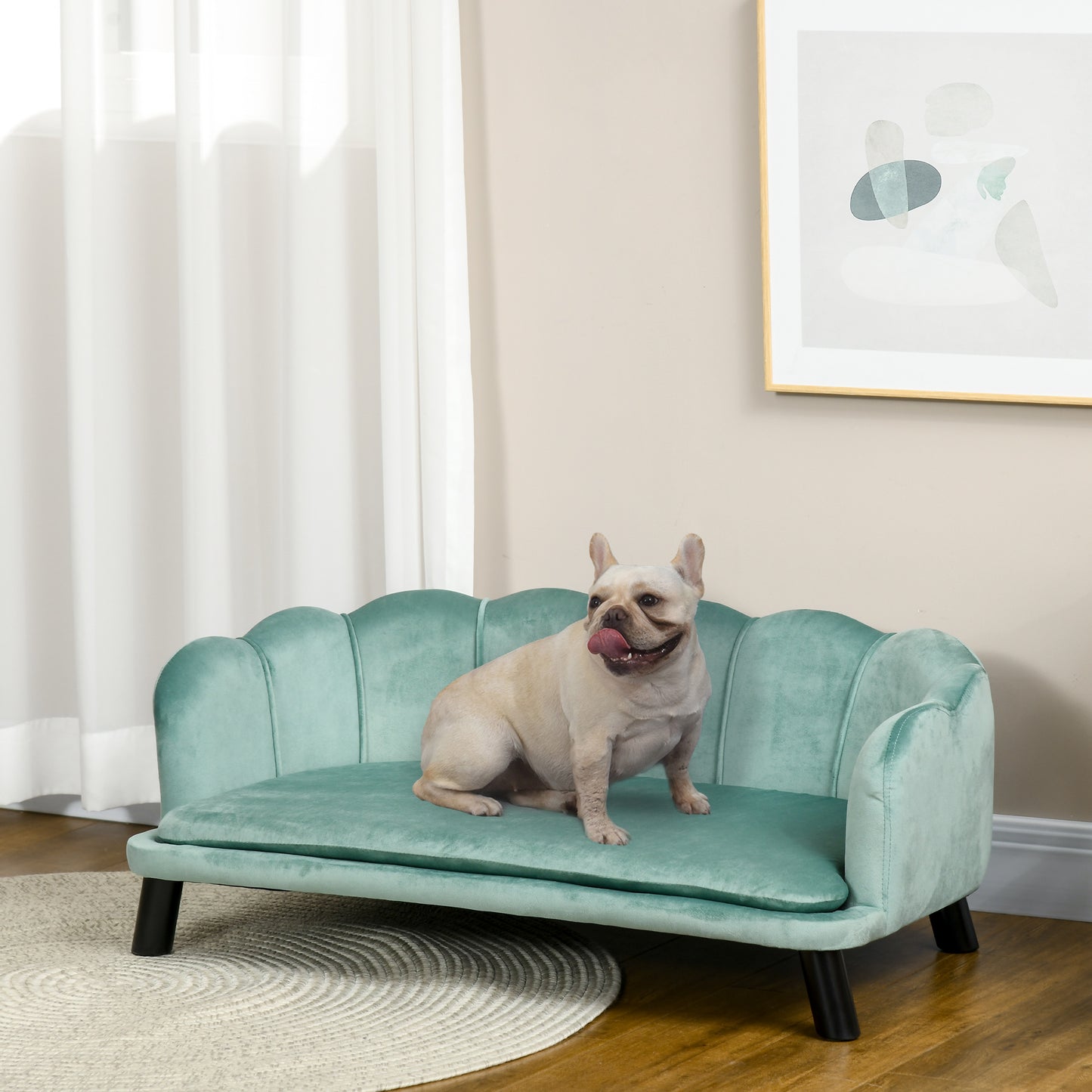 Hondensofa – Huisdierbed – Kattenbank – Dierenmand – Pluche Zitplaats – Comfortabel Velvet – Groot Formaat 98x60x35 cm – Inclusief Kussen Groen