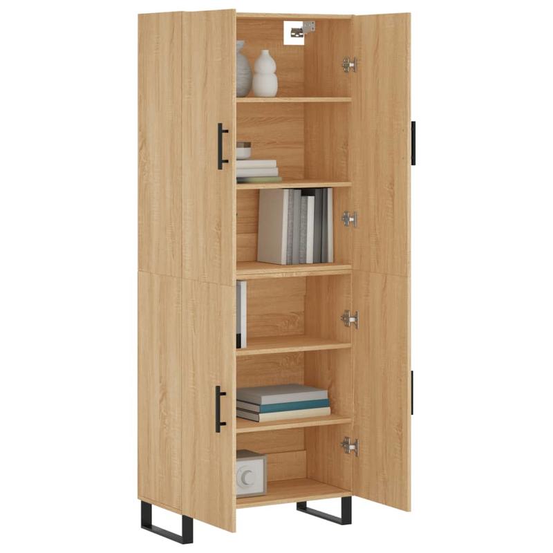 Highboard – Ladekast – Dressoir – Opbergkast – Sideboard – Sonoma Eiken – Duurzaam Houtcomposiet – Metalen Poten – 69,5x34x180 cm