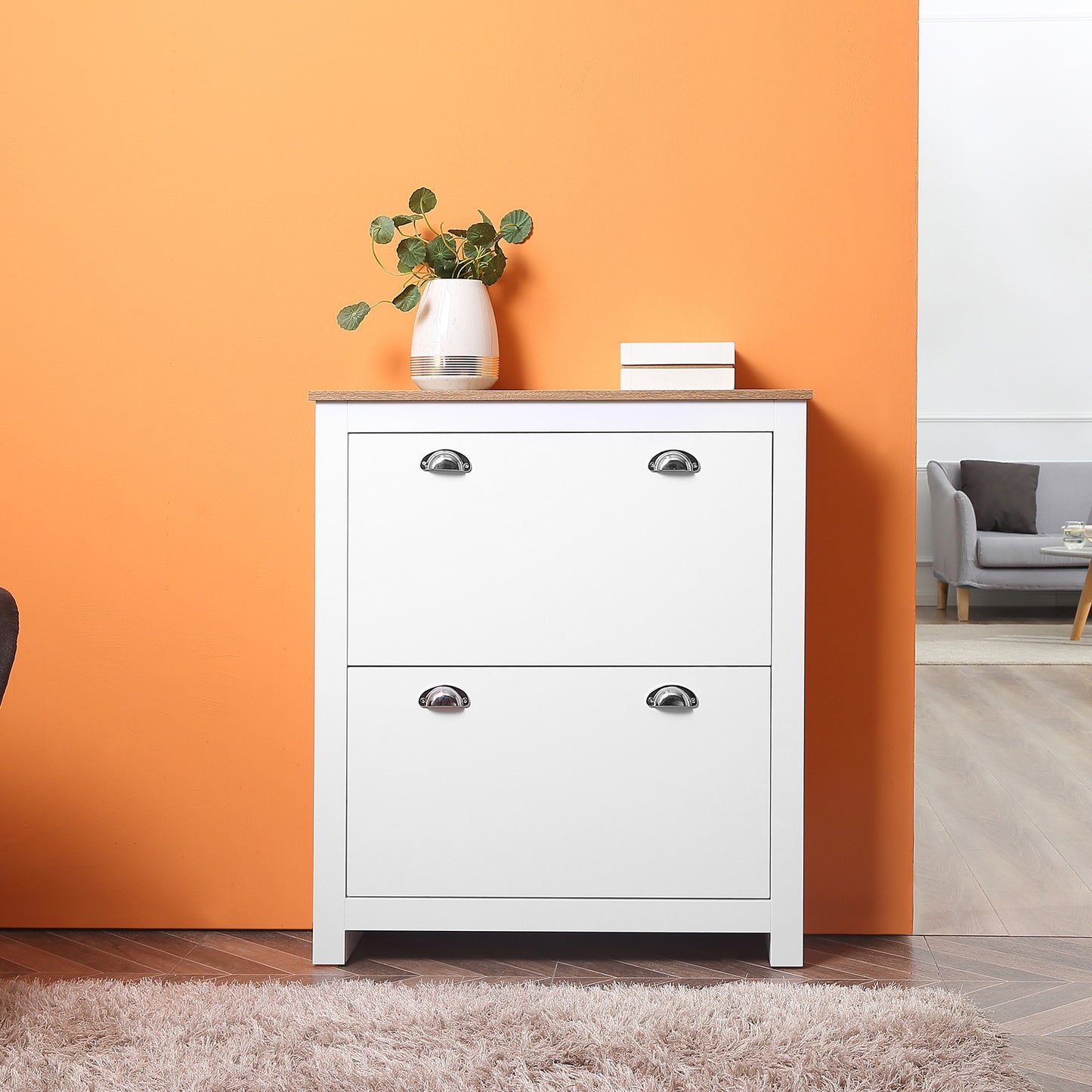 Schoenenkast – Schoenenkast – Schoenenrek – Schoenopberger – Schoenmeubel – Licht Eiken Wit – Verstelbare Legplanken – Anti-Kantelbeveiliging