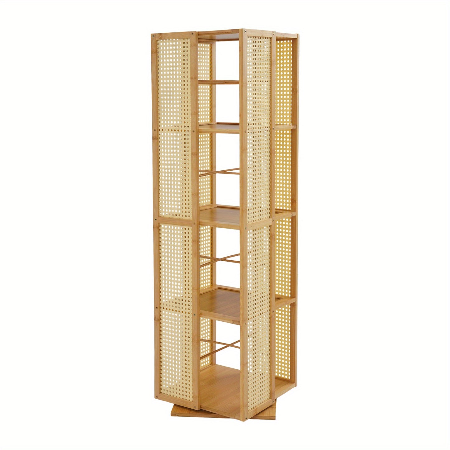 Boekenkast – Boekenrek – Opbergkast – Vakkenkast – Stellingkast – Draaibaar 360° – Duurzaam Moso Bamboe & Kunststof – Ruimtebesparend Verticaal Ontwerp – 123 cm Hoogte – 10 kg Draagvermogen per Plank