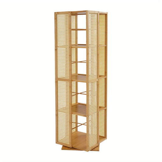 Boekenkast – Boekenrek – Opbergkast – Vakkenkast – Stellingkast – Draaibaar 360° – Duurzaam Moso Bamboe & Kunststof – Ruimtebesparend Verticaal Ontwerp – 123 cm Hoogte – 10 kg Draagvermogen per Plank
