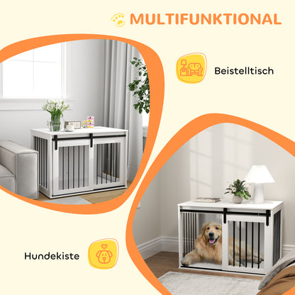 Hondenkennel – Hondenhok – Hondenkooi – Huisdierbench – Dierenverblijf – Walnootkleurig Spaanplaat En Stalen Frame – Schuifdeur Met Vergrendeling En Ventilatie Aan Drie Zijden – 98x58x61 cm