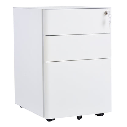 Office Opbergkast – Bureaublad Ladenkast – Archiefkast – Ladeblok – Schuifladenkast – 3 Slotbare Lades – Wit Stalen Materiaal – 39x48x59 cm