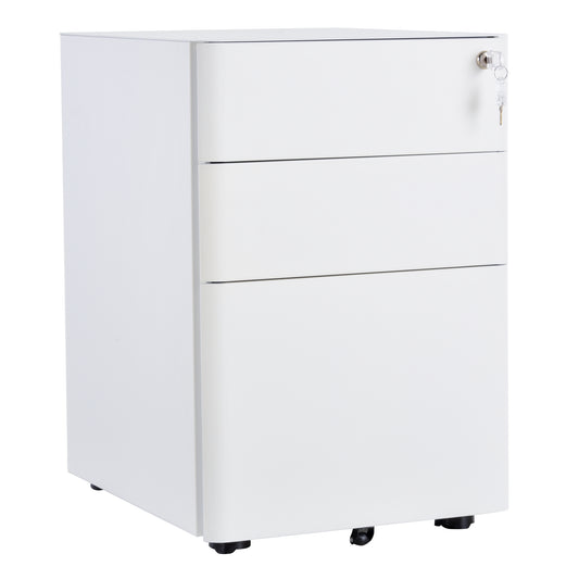 Office Opbergkast – Bureaublad Ladenkast – Archiefkast – Ladeblok – Schuifladenkast – 3 Slotbare Lades – Wit Stalen Materiaal – 39x48x59 cm