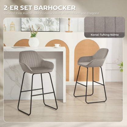 Barstoel – Barkruk – Barstoel Kruk – Keukenstoel – Barstoel Met Rugleuning – Set Van 2 – Grijs Stoffen Bekleding – Comfortabele Schuimzitting – Stevige Metalen Poten – Geen Montage