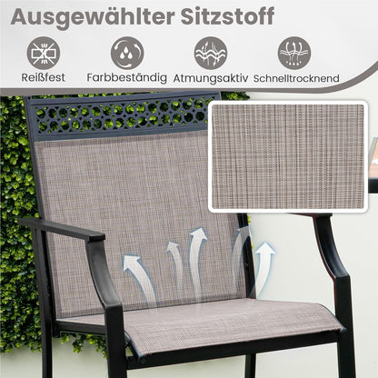Tuinstoelen – Terrasstoelen – Buitenstoelen – Balkonstoelen – Hooge Stoelen – Sneldrogende Stof – Stevig Metalen Frame – Max. 180 kg Belastbaar – Set van 2 – Koffiekleur