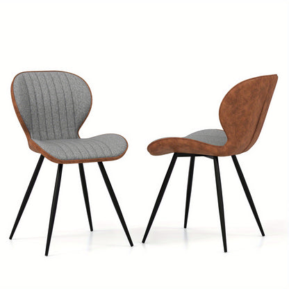 2 Set Armless Dining Chair w/ Curved Backrest U-shaped Seat & Non-slip Foot Pad