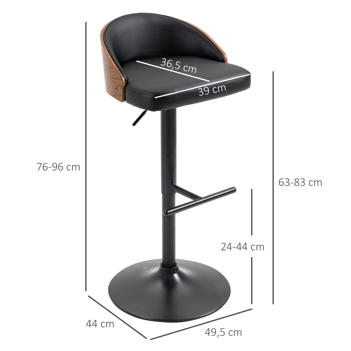 Barkrukken – Barstoelen – Krukjes – Keukenstoelen – Hoge Stoelen – Verstelbare Zithoogte – 360° Draaibaar – Staal en Massief Hout – Set Van 2 – Zwart En Koffiebruin