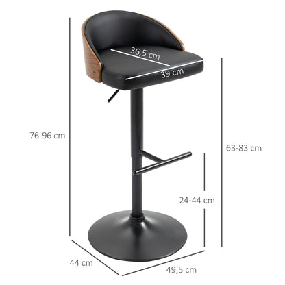 Barkrukken – Barstoelen – Krukjes – Keukenstoelen – Hoge Stoelen – Verstelbare Zithoogte – 360° Draaibaar – Staal en Massief Hout – Set Van 2 – Zwart En Koffiebruin