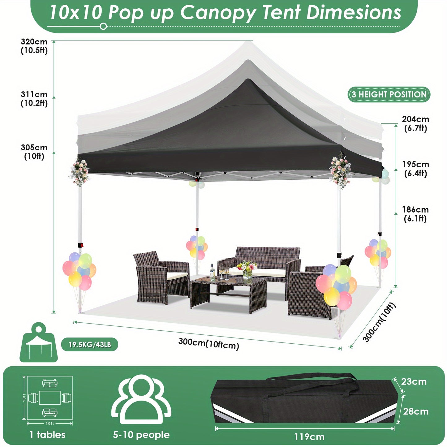 Pop-up Partytent 3x3m – Tuinkamer – Feesttent – Markttent – Paviljoen – Stevig Carbonstalen Frame – UV50+ Waterbestendig Doek – Inclusief Zijwanden Met Raampjes – Met Zandzakken – Wit