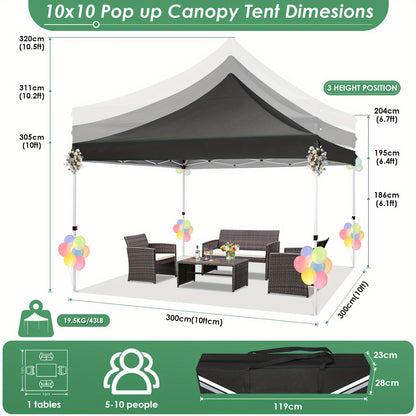 Pop-up Partytent 3x3m – Tuinkamer – Feesttent – Markttent – Paviljoen – Stevig Carbonstalen Frame – UV50+ Waterbestendig Doek – Inclusief Zijwanden Met Raampjes – Met Zandzakken – Wit