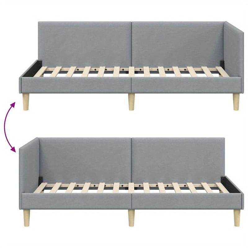 Hoekbankbed – Slaapbank – Bedbank – Loungesofa – Bedbank Hoek – Lichtgrijs – Massief Hout & Metaal – 90x190 cm – Ruimtebesparend & Eenvoudig in Elkaar Te Zetten