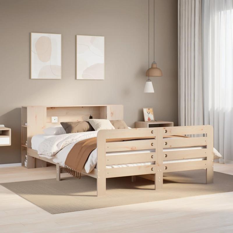 Queensize Bedframe – Bedframe – Bedbodem – Bedombouw – Slaapkamermeubel – Hardhouten Constructie – Eenvoudige Montage – Natuurlijke Houten Look – Modern Minimalistisch – Geschikt Voor Queensize Matrassen – Marrone