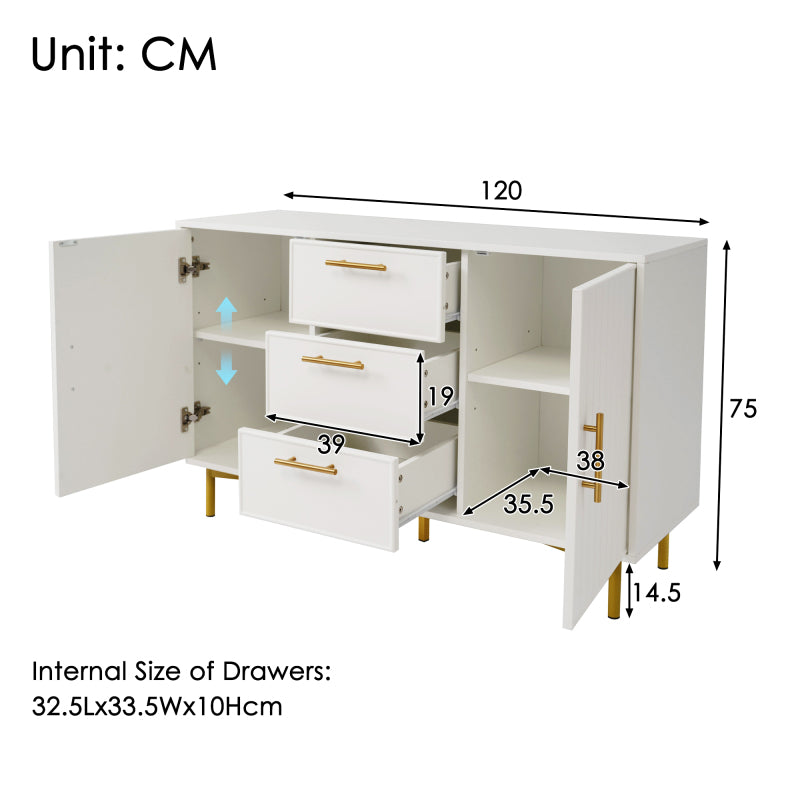 Kledingkast – Garderobekast – Opbergkast – Dichte Kast – Slaapkamerkast – Wit – 2 Deuren & 3 Lades – Metaal & Spaanplaat – Compact 75x120x40 cm