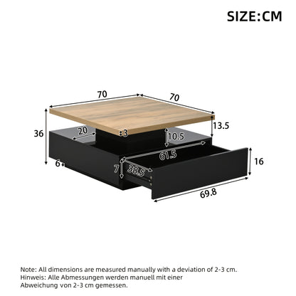 Draaibare Salontafel – Vierkante Tafel – Bijzettafel – Opbergtafel – Bamboe Tafel – 360° Draaibaar – Dubbelzijdige Opbergruimte – Zwart Hoogglans