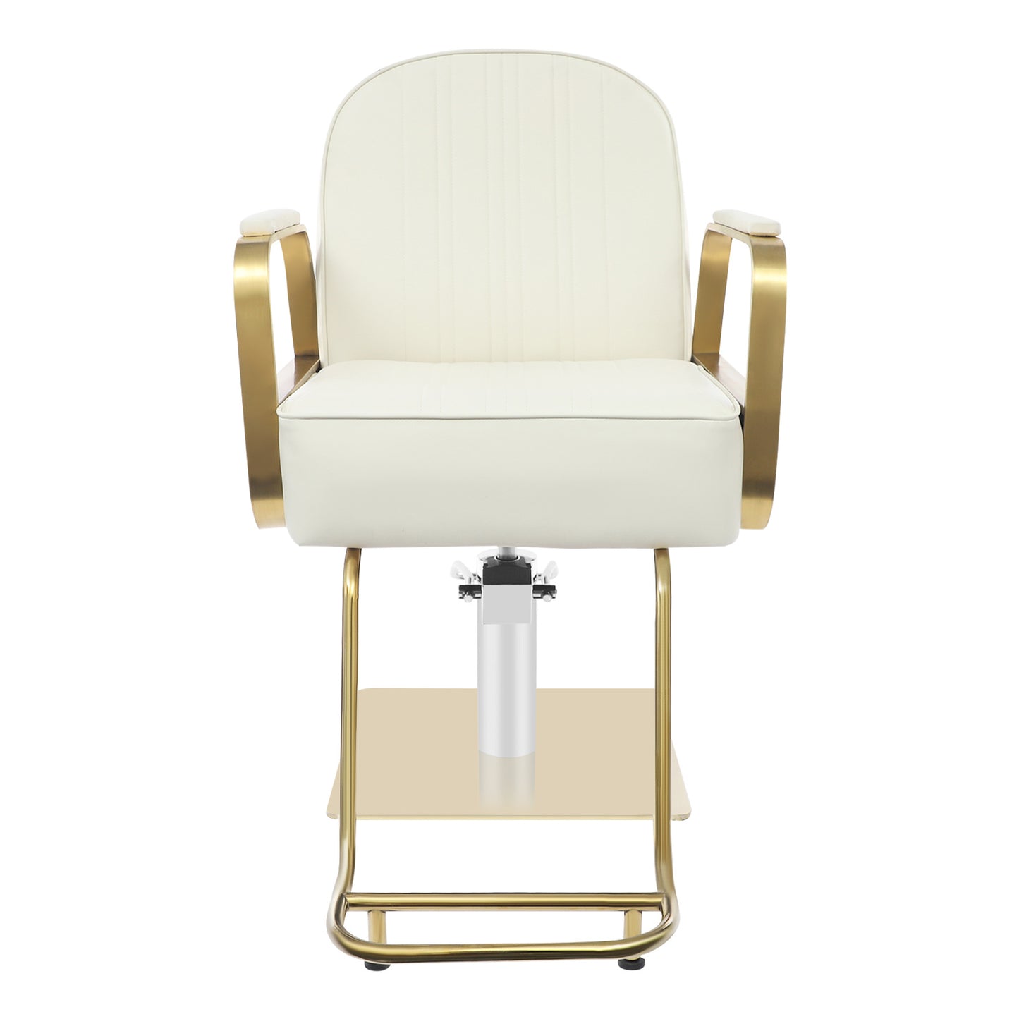 Hair Salon Chair | Height Adjustable, 360° Swivel, Golden Stainless Steel Square Base and Round Tube Footrest - Beige, NaMaSyo Brand