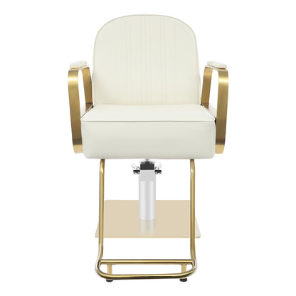 Hair Salon Chair | Height Adjustable, 360° Swivel, Golden Stainless Steel Square Base and Round Tube Footrest - Beige, NaMaSyo Brand