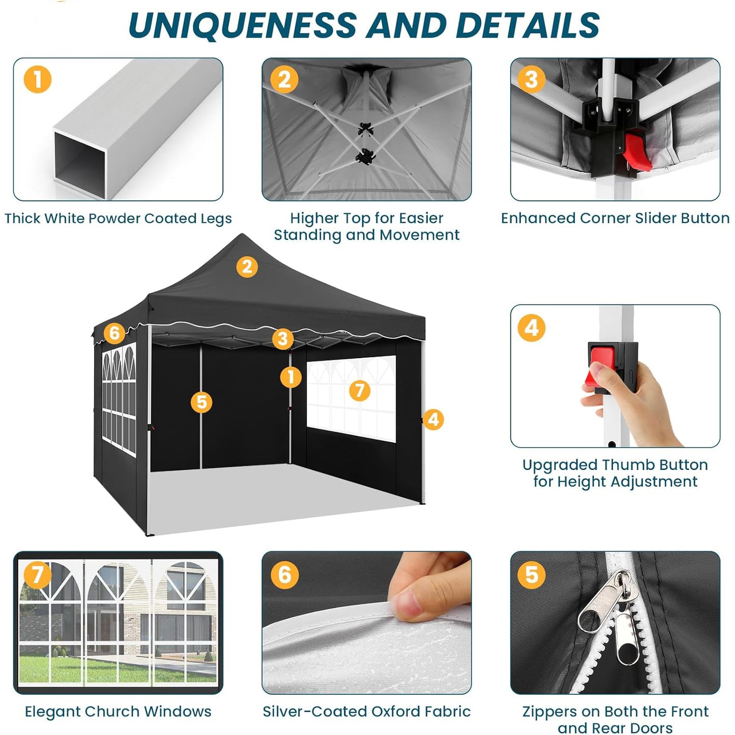 Pop-up Partytent – Vouwtent – Paviljoen – Terrastent – Evenemententent – 3,05x3,05 Meter – Carbonstaal Frame – Waterafstotend Oxford Doek