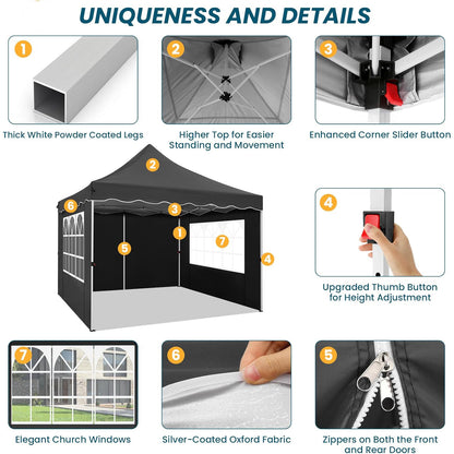 Pop-up Partytent – Vouwtent – Paviljoen – Terrastent – Evenemententent – 3,05x3,05 Meter – Carbonstaal Frame – Waterafstotend Oxford Doek