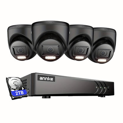 Beveiligingscamera Systeem – Bewakingscamera Set – CCTV camera – Camerabewaking – Beveiligingscamera set – 4x 5MP bulletcamera’s – AI persoons- en voertuigdetectie – kleur nachtzicht met slimme dubbele verlichting