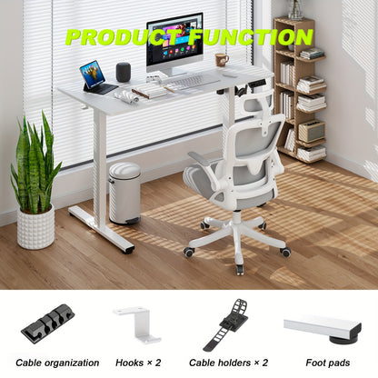 Elektrisch Verstelbaar Bureau – Zit Sta Bureau – In Hoogte Verstelbaar Bureau – Standing Desk – Bureau Met Motor – Stille Motor 45dB – Geheugenfunctie Met 3 Instellingen – Groot 60x120 cm Wit Houten Blad – 80kg Draagkracht