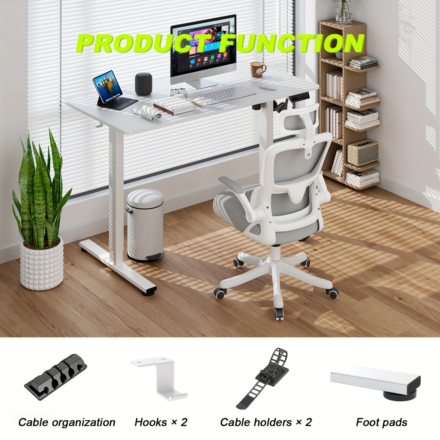 Zit Sta Bureau – Elektrisch Bureau – In Hoogte Verstelbaar – Sta Bureau – Workstation – Stil Motor Geluid 45dB – Groot Wit Houten Werkblad 120x60 cm