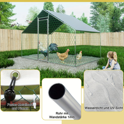 Kippenren – Kippenhok – Draadren – Buitenren – Pluimveehok – 3x2x2 Meter – Met Veiligheidsslot – Waterdichte PE Doek – Metalen Frame – Geschikt Voor Kippen En Kleine Dieren