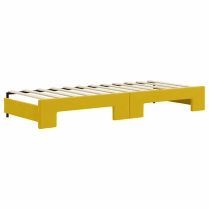 Bedbank – Slaapbank – Logeerbed – Slaapsofa – Sofa Bed – Uitschuifbaar Trundle Bed – Luxe Gele Velvet Bekleding – Stevige Hardhouten Constructie 80x200 cm