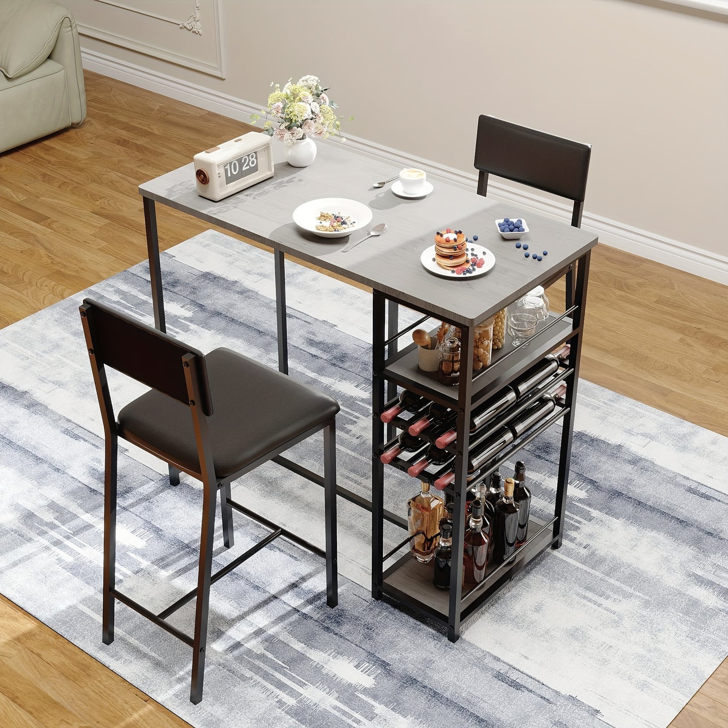 Dining Room Table with 2 Upholstered Chairs, Bistro Table And Chairs Set Of 2 with Storage Shelves, Dining Table And Chairs with Metal Frame, Small Kitchen Table for Apartment, Home