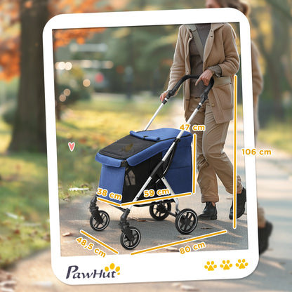 Hondenwagen – Hondenbuggy – Huisdierenbuggy – Wandelwagen – Pet Stroller – Lichtgewicht & Opvouwbaar – Wasbaar Kussen & Mesh Ventilatie – Donkerblauw