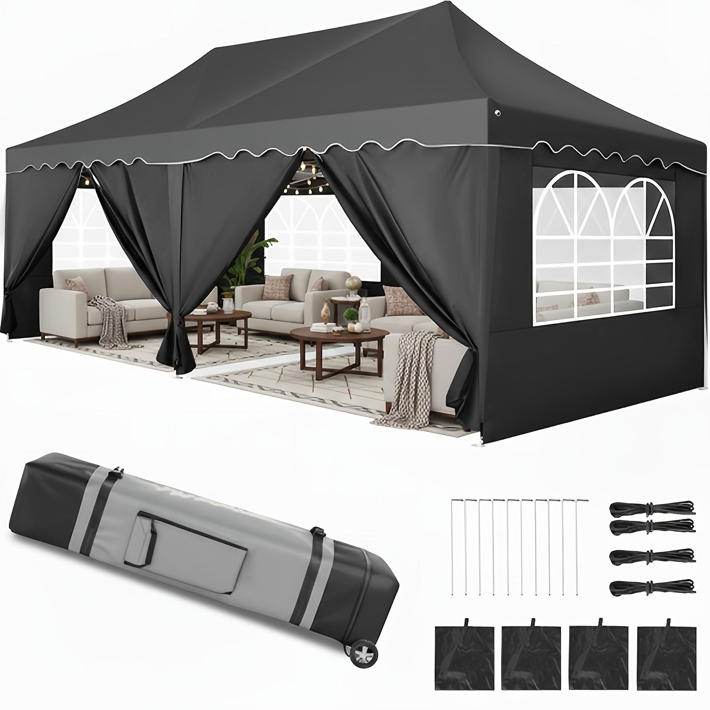 Pop-up Partytent – Vouwtent – Tent – Canopy – Overkapping – Zwart – 3x6 Meter – UV-Bestendig Oxford Polyester – Aluminium Frame Met 6 Afneembare Zijwanden