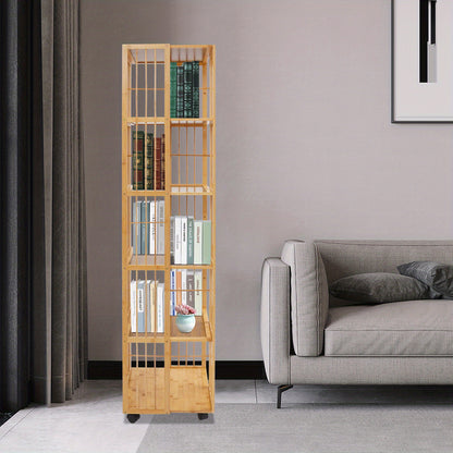 Draaibare Boekenplank – Boekenrek – Boekenkast – Verticale Opberger – Vrijstaande Plank – Bamboe Materiaal – 360° Draaibaar – 6-Lagen Ruimtebesparend Design – Natuurlijk Houtkleur