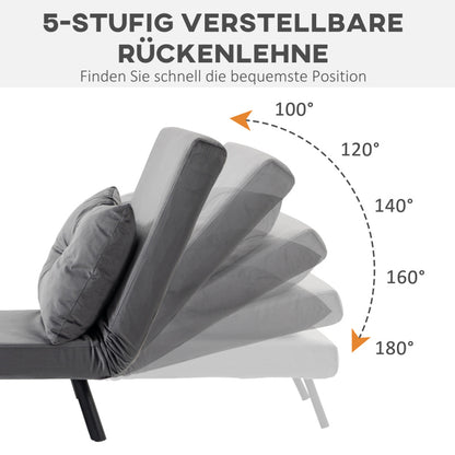 Slaapbank – Slaapstoel – Bedbank – Logeerbed – Zetelbed – Verstelbare Rugleuning – Fluweelachtige Donkergrijze Stof
