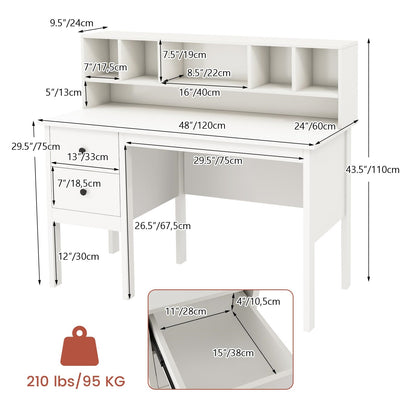Bureau – Computertafel – Kindertafel – Pc Tafel – Thuiswerkplek – Wit – 120x60x110 cm – 2 Laden en 5 Vakjes – Stevige MDF Constructie