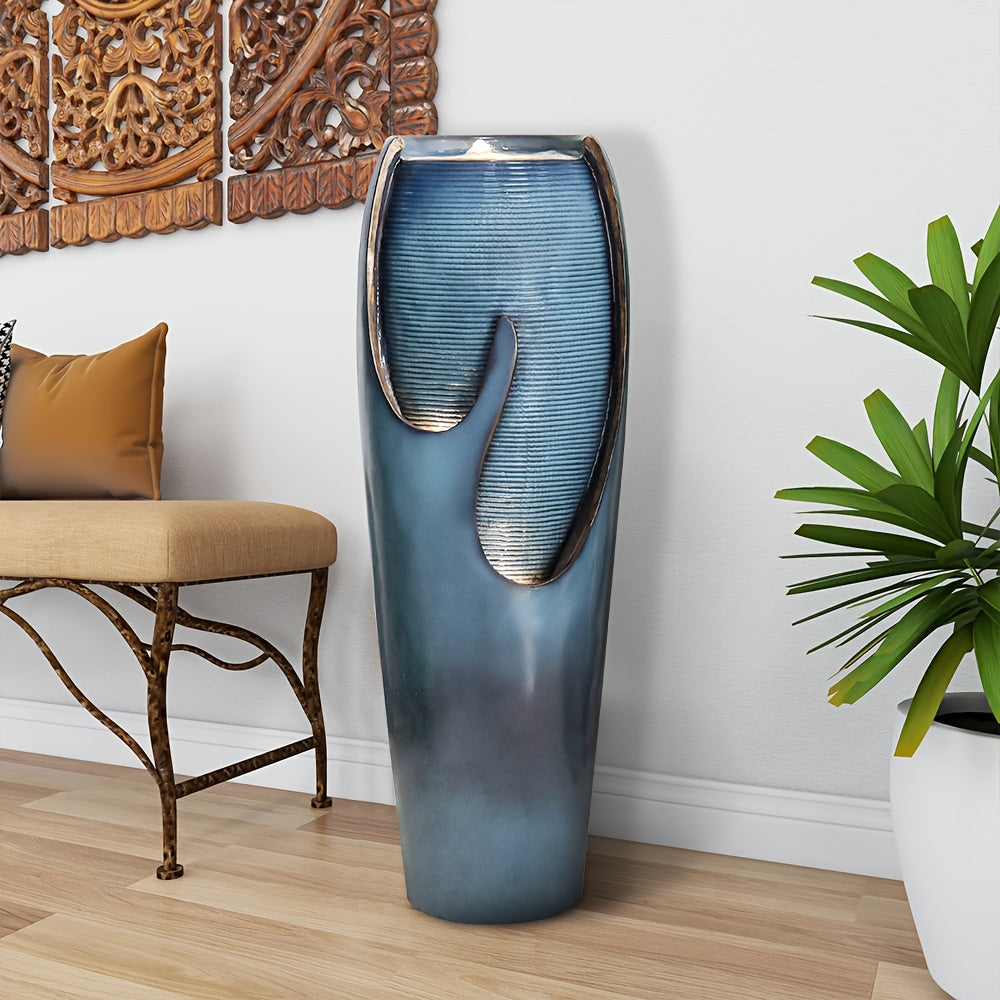 98cm Modern Elegant Glass Fountain with Soothing Water Flow - Blue-Green Indoor/Outdoor Water Feature for Home Garden, Patio, Office - Self-Contained Design, No Batteries/Electrical Connection, Durable & Low-Maintenance Decor