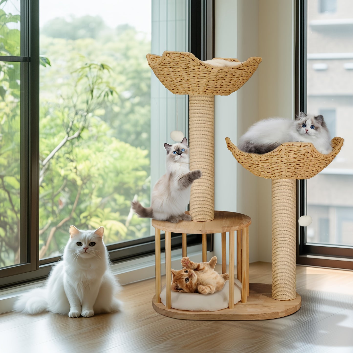 Krabpaal – Kattenboom – Krabmeubel – Kattenhuis – Krabton – 99 cm Hoog – Natuurlijk Hout en Sisal