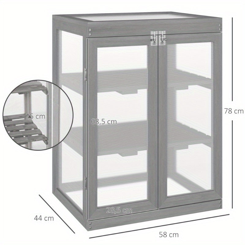 Kweekkas – Broeikas – Tuinkas – Kweekbak – Serre – 3 Lagen – Polycarbonaat Weerbestendig – Sterk Frame Met 15 kg Draagvermogen Per Plank – Donkergrijs