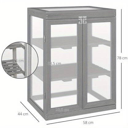 Kweekkas – Broeikas – Tuinkas – Kweekbak – Serre – 3 Lagen – Polycarbonaat Weerbestendig – Sterk Frame Met 15 kg Draagvermogen Per Plank – Donkergrijs