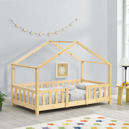 Kinderbedje – Kinderbed – Ledikant – Babyledikant – Meegroeibed – Huisvormig Design – Valbeveiliging – Massief Dennenhout – 70x140 cm