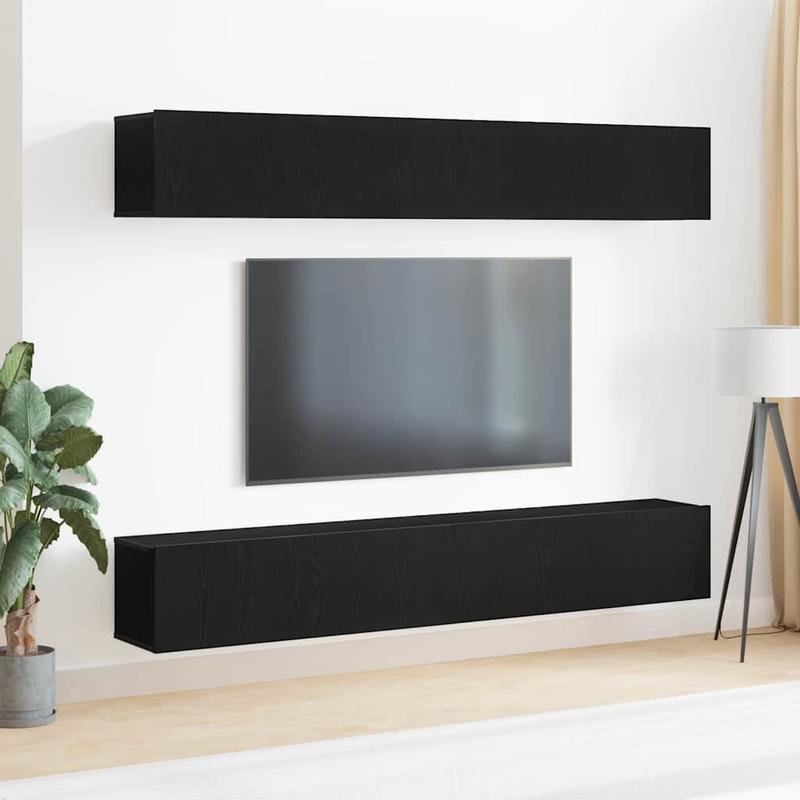 TV Meubel Set – Tv Meubelkast – Tv Dressoir – Mediameubel – Tv Meubel Zwart – Duurzaam Hardhouten Zwart Eikenhout – Compact Ruimtebesparend Ontwerp 100x30 cm