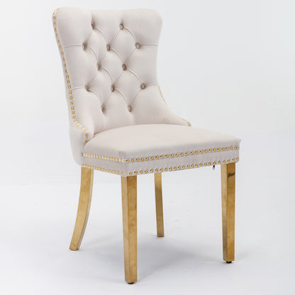 Eetkamerstoel – Keukenstoel – Dining Chair – Kuipstoel – Stoel – Set Van 2 – Gestoffeerde Zitting – Gouden Metalen Poten