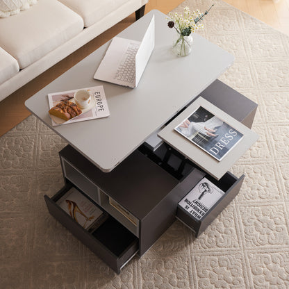 Salontafel – Koffietafel – Bijzettafel – Woonkamertafel – Opbergtafel – Extra Lang Met Lift-Top – Grote Opbergruimte Met Lades En Planken