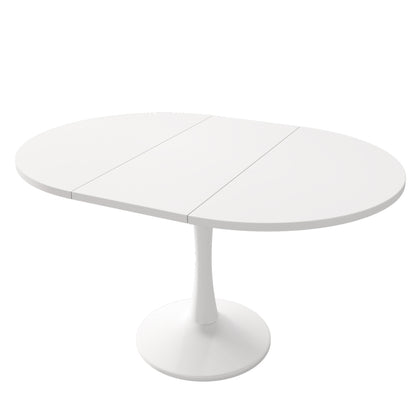 Modern Minimalist Extendable Oval/Rectangular Dining Table - White Convertible Table Suitable for Small Spaces, Easy Assembly, Durable Metal Frame, Expandable Length (100/140cm)