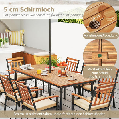 Tuintafel – Terrastafel – Loungeset Tafel – Buiten Tafel – Acaciahouten Tafel – 200 x 90 cm – Met Parasolgat