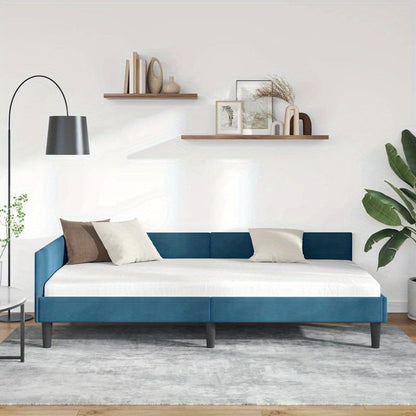 Slaapbank – Bedbank – Bankbed – Slaapcouch – Hoekbank – Blauw-Turquoise – L-Vorm – Compact Design – 100x200 cm – Stevig Houten Frame – Gemakkelijk Om te Bouwen