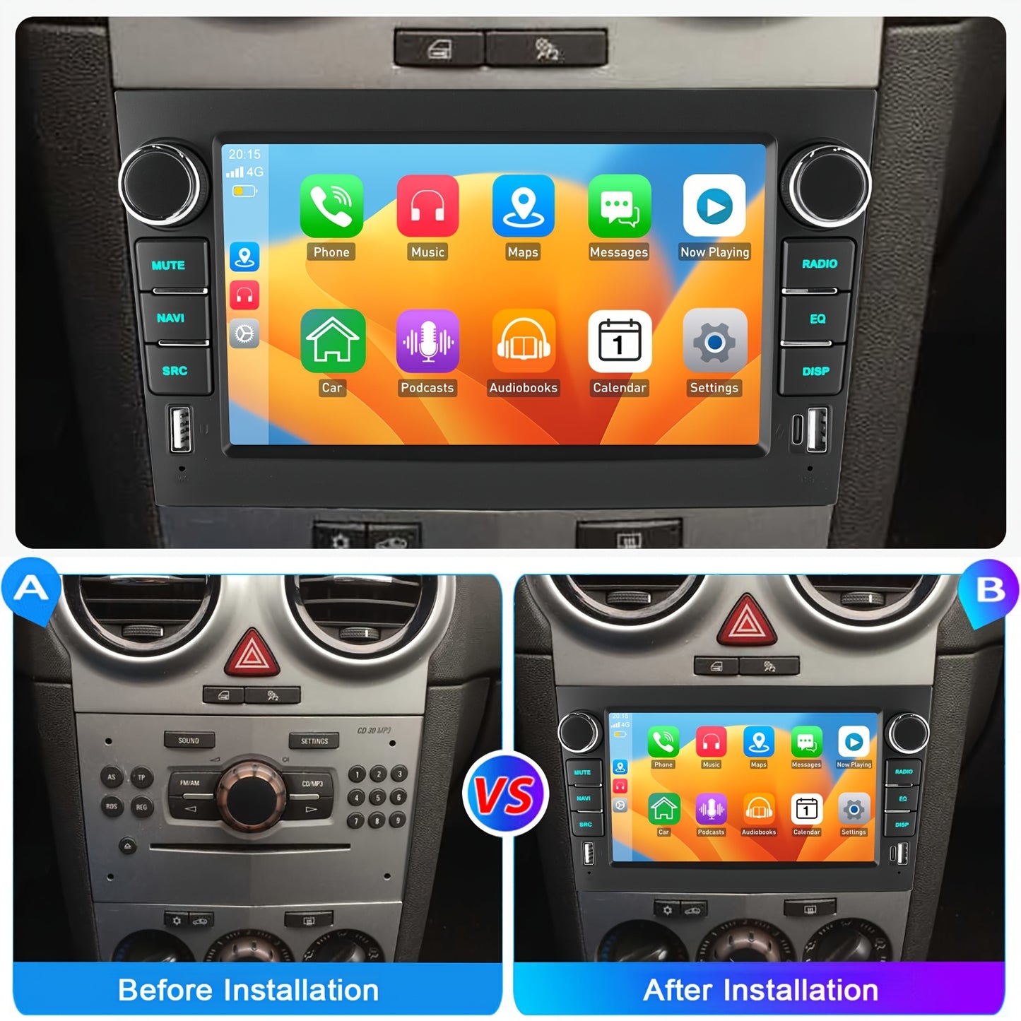 Android 14 Autoradio – Auto Stereo – Multimedia Speler – Navigatie Systeem – Touchscreen Radio – 7 Inch IPS Scherm – 4GB RAM + 64GB Opslag – Bluetooth Android Auto CarPlay