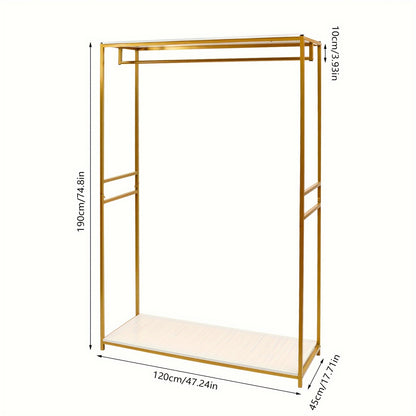 Kledingrek – Kledinghanger – Kledingstandaard – Kledinghouder – Garderoberek – Goudkleurig – Metaal en Hout – 120x45x190 cm – Met Stevige Onderplank