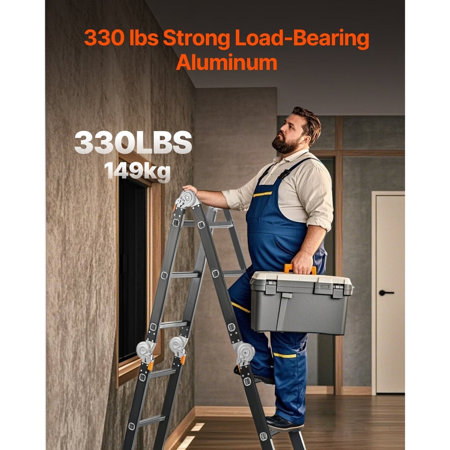 Vouwladder – Multifunctionele Ladder – Klappleder – Scharnierladder – Combiladder – 7-in-1 Design – Lichtgewicht Aluminium 150 kg Belastbaar